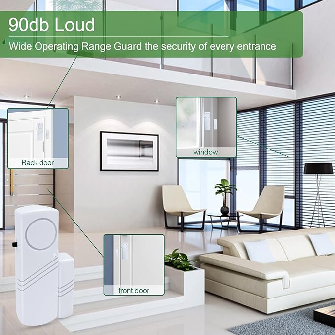 Door Window Alarm, 90dB Door Alarms Sensor for Kids Safety, Home Security, Door Window Burglar Alarm, Window Pool Alarms for Home, Apartments, Offices, Hotel Rooms (15pack)
