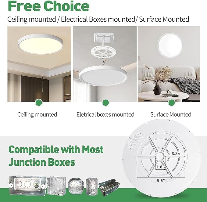 15.8 Inch Dimmable LED Flush Mount Ceiling Light, 32W, 3480LM, 3000K/3700K/4000K/5000K/6000K, Round Flat Panel Low Profile Ceiling Light Fitures for Hallway, Kitchen, Bedroom, 2PK White