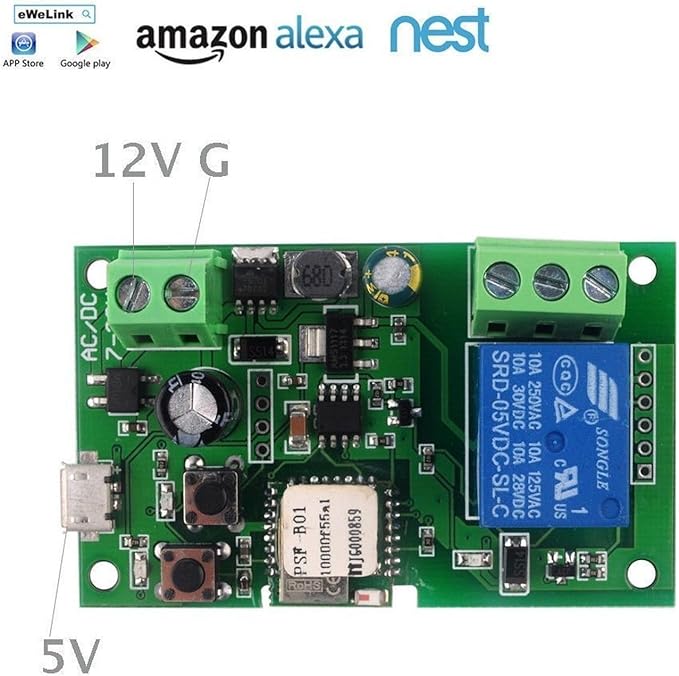 MHCOZY WiFi Wireless Smart Switch Relay Module for Smart Home 5V 5V/12V，Ba applied to access control, turn on PC, garage door (12V)