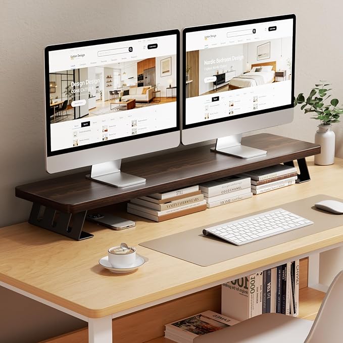 NestNeat Dual Monitor Stand Riser, 39 Inch Large Wood Monitor Stands for 2 Monitors, Desk Monitor Riser for Computer/Laptop/Printer/TV, Stand Riser up to 220 lbs