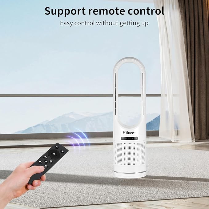 Hiluce Tower Fan,Bladeless Fan for Bedroom,2-in-1 Oscillating Fan 20dB Quiet Cooling Standing Fan with Remote,Touch, LED Display 8 Speeds 9H Timer 32 inch White