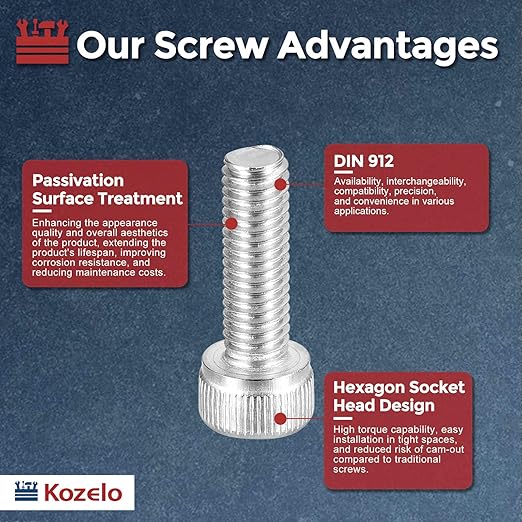 Kozelo 40pcs Socket Head Cap Screws - [M5-0.8 x 16mm] 304 Stainless Steel Allen Socket Drive for Electrical Motor 3D Printing Fan Engine Replacement Use, Silver
