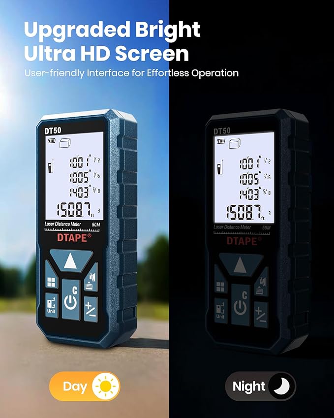 Laser Measure, DTAPE 330 Ft Digital Laser Distance Meter, Upgraded High-Accuracy Laser Measuring Tool, Electronic Tape Measure, 2" Backlit LCD Display, Area/Volume/Indirect Measurement, in/Ft/Ft+in/M