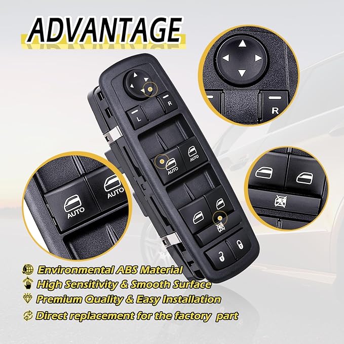 Vurkcy Driver Side Power Window Switch Door Lock Control Button Compatible with 2009 2010 2011 2012 Dodge RAM 1500/2500/ 3500 Quad & Crew Cab Pickup, Double Auto Buttons Replaces 4602863AB, 4602863AC