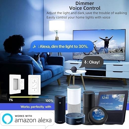 Nexete Smart Wall Dimmer Switch,Single Pole Dimmer with a Wireless Remote,No Wiring DIY Wireless 3-Way Dimmer,Dimming Remote & Voice Control,Bluetooth Work with Amazon Alexa Only