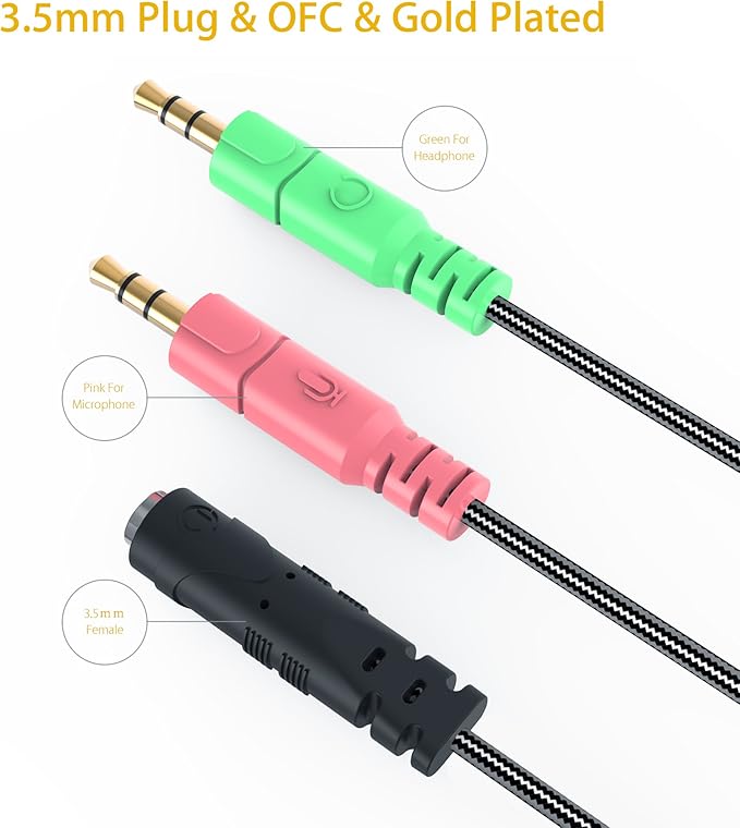 MillSO Headset Adapter 3.3 Feet 3.5mm Audio Jack Y Cable Headphone Adapter 1x 3.5mm Female to 2X 3.5mm Male Headset Adapter for Double-Jacks PC