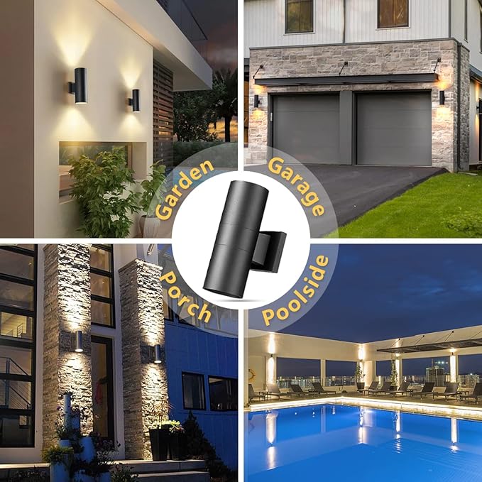 wowlite Outdoor Wall Light, Exterior Lighting, Matte Black Waterproof Wall Mount Cylinder Design, Up Down Light Fixture for Porch, Backyard and Patio, 1 Pack