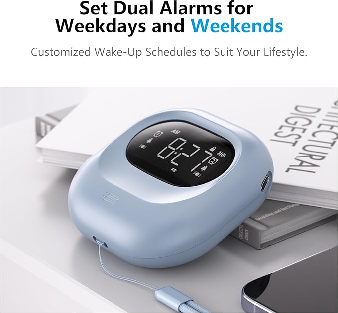 Vibrating Alarm Clock for Heavy Sleepers, Battery Operated Rechargeable Bed Shaker Under Pillow, Wireless,Vibration Adjustable,Wireless, Dual Alarms, Travel Portable Digital Clock for Hearing-impaired