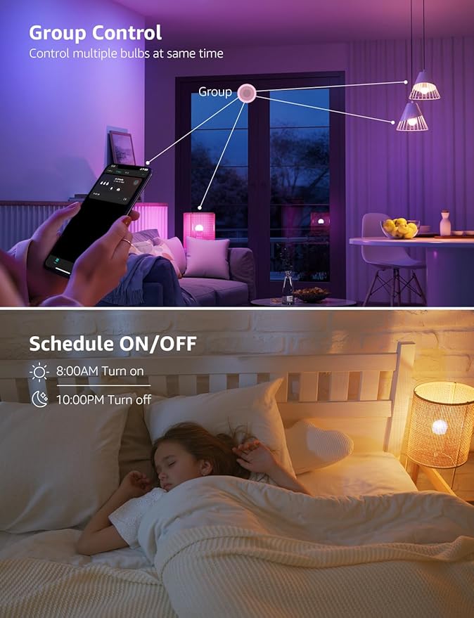 Lepro B2 AI Smart Light Bulbs - 1100LM WiFi & Bluetooth RGBWW Color Changing LED Bulb, Works with Alexa & Google Assistant, Personalized Al Lighting Designer, AI Voice Control, 2.4GHz Only, 2 Pack