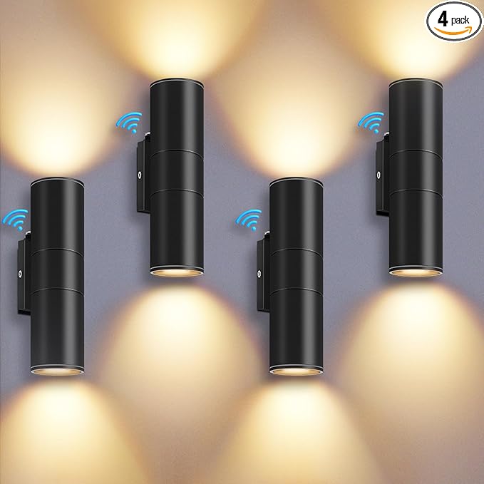 RIDALUX Dusk to Dawn Outdoor Light Fixtures: 4 Pack IP65 Waterproof Exterior Wall Light - Black Aluminum Sensor LED Porch Lights