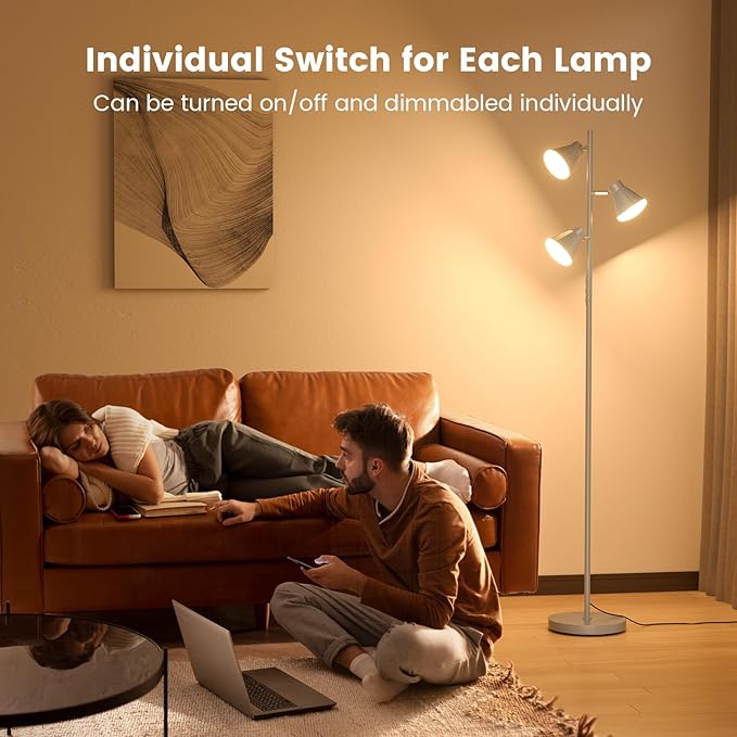 SIBRILLE 36W LED Tree Floor Lamp, Dimmable Tall Standing Lamp with Remote & Touch Control, 4 Color Temperatures Bright Floor Lamp, 3 Rotatable Light Modern Floor Lamps for Living Room Bedroom Office