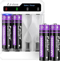 Pallus Rechargeable Lithium AA Batteries with Charger - 4 Pack 1.5v Constand Voltage Double A Battery, 3000mWh AA Rechargeable Batteries for Blink Camera, Cycles 1600x, Ideal for High-Drain Devices