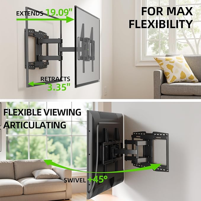 USX MOUNT UL Listed Heavy Duty TV Wall Mount for 42-97" TVs up to 150lbs with 8" Sliding Design, Ultra-Large TV Mount Bracket for up to 24" Studs with Swivel, Tilt & Leveling, Max VESA 600x400mm