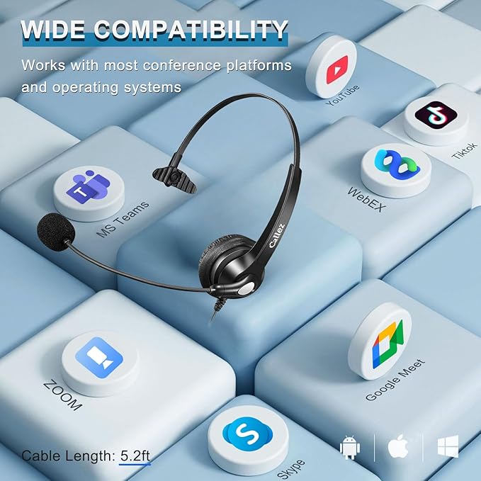 Callez Wired USB Headset, Computer Headset with Mic Noise Cancelling, USB-C Headset for PC Laptop Mac iPhone Samsung Teams Zoom Skype Home Office Work Call Center, in-line Controls Mic Mute
