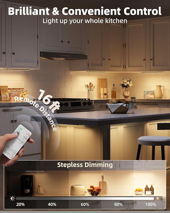 EZVALO 5-Pack Under Cabinet Lighting, 2400mAh Motion Sensor Light, LED Closet Lights Wireless, 2700K Dimmable, Timer, Magnetic, with Remote Control for Kitchen, Closet, Stair