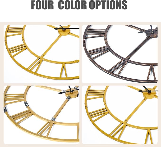 Ohweog Large Wall Clock for Living Room Decor – 60 Inch Silent Non-Ticking Modern Farmhouse Wall Clock, Oversized Decorative Metal Roman Numeral Clock (Gold, 60 Inch)