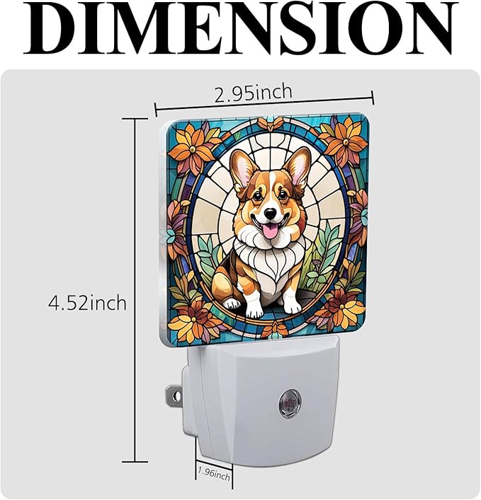 PODMemory Corgi Stained Glass Night Lights Plug into Wall for Room, Corgi Night Light LED for Bedroom