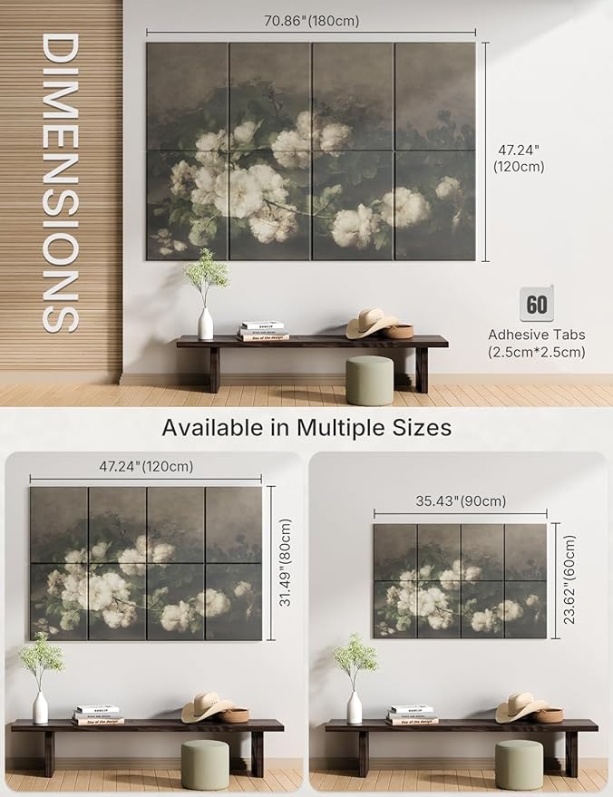 Wall Art Acoustic Panels,70''×47''Sound Absorbing Panels-8-Pack with 60 Adhesive Tabs, Panels for Living Room and Recording Studio, Offices-Stilleven met gitaar en rozen