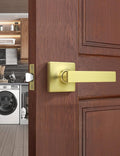 Mengico 1 Pack Passage Door Levers Gold Finish, No-Locking Keyless Square Door Knob, Interior Door Handles for Closet and Hallway, Reversible for Left & Right Handed