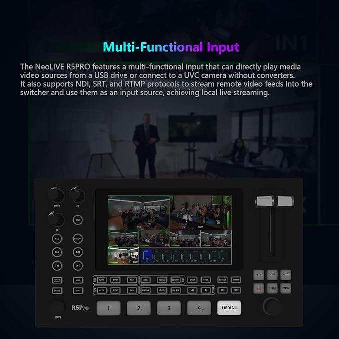 SPROLINK Neolive R5PRO Professional Live Streaming Switcher, 5.5-inch Screen, Dual 4K HDMI Input, Support AUX and PGM Output, Multi-Functional Video Mixer (NeoLIVE-R5PRO)