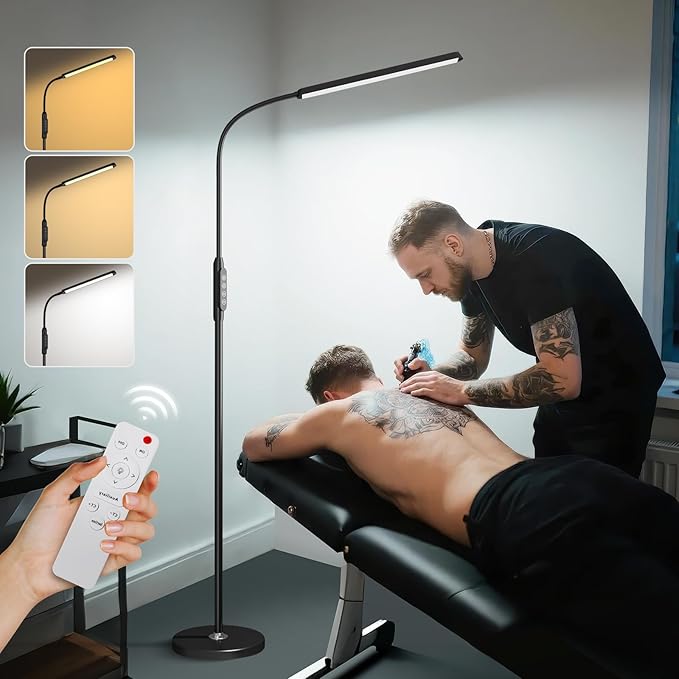 dujunlinghang Bright LED Eye-Protecting Reading Floor Lamps Touch and Remote Dimming 3000-6000k, Tattoo Craft Drawing Makeup Adjustable Gooseneck Standing Light,Living Room Chair Sofa Bedroom Office
