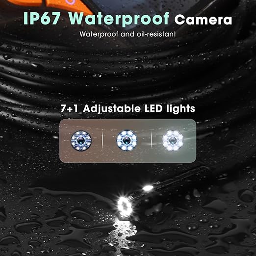 Epicmate Triple Lens Endoscope Camera with Light- 5" 1080P HD Handheld Borescope with 50FT Semi-Rigid Cable, Waterproof Sewer Inspection Camera with 32GB Card, Drain Plumbing Camera & Gifts for Men