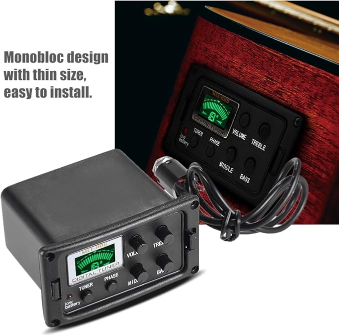 Acoustic Guitar Tuner, 3-Band EQ Equalizer LCD Display Volume Control Bass Middle Treble Knob for Acoustic Guitar