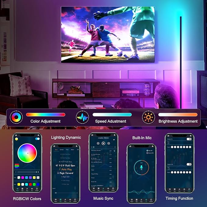 Tyute LED Corner Floor Lamp, 68+ Scenes, 16 Million Colors Corner Light with App & Remote Control, 65” Smart RGB Ambient Lighting with Music Sync, Mood Lighting for Bedroom, Living Room, Gaming Room