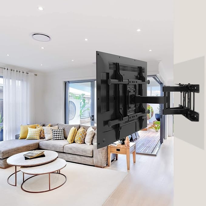 Full Motion TV Wall Mount Articulating Arms Swivel Tilt Rotation for Most 37-84 Inch OLED, LCD, LED Flat Curved TVs, Extension to 24 inch Wood Stud up to 132lbs Max VESA 600x400mm by Pipishell