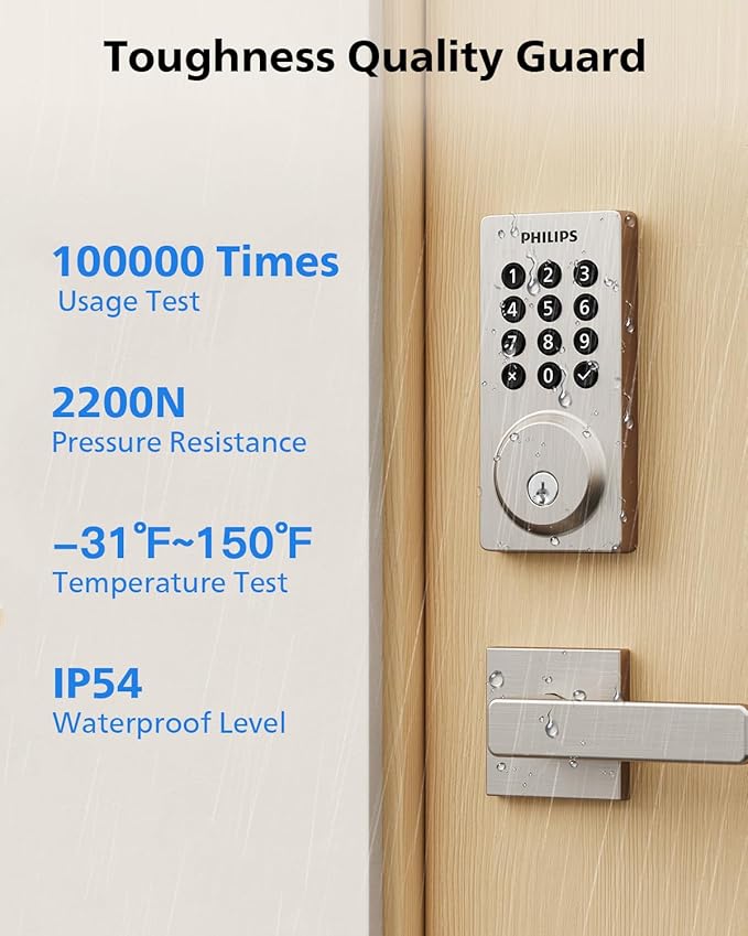 Philips Wi-Fi Smart Door Lock, Keyless Entry Door Lock with App Control,Fingerprint ID,Auto Lock,Keypad Deadbolt with Wi-Fi Bridge Adaptor,Smart Locks for Front Door-Matte Black