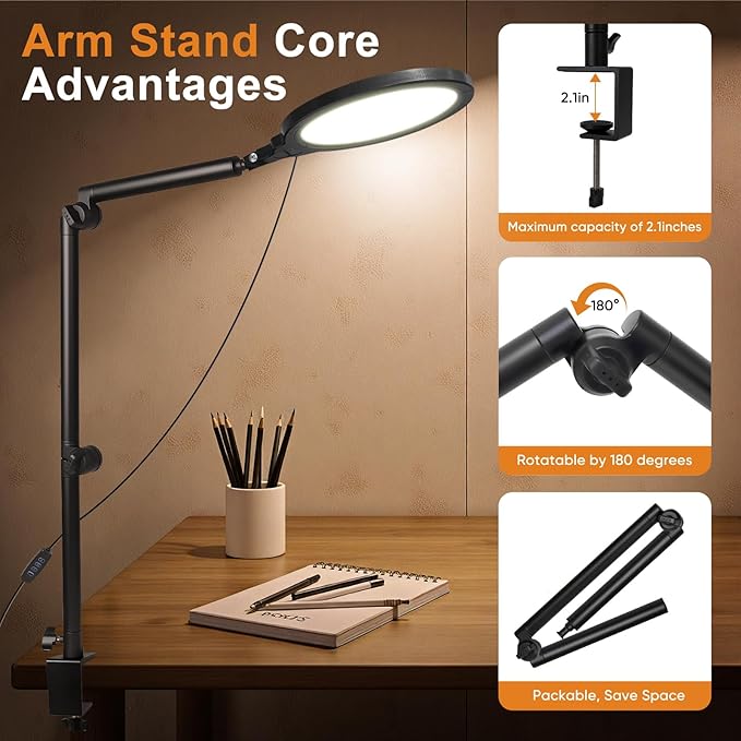 Desk Ring Light, 10" LED Ring Light for Desk with Clamp, 360°Rotate & Flexible Height Full-Screen Overhead Ringlight for Video Recording, TikTok, YouTube, Live Streaming, Content Creation, Black