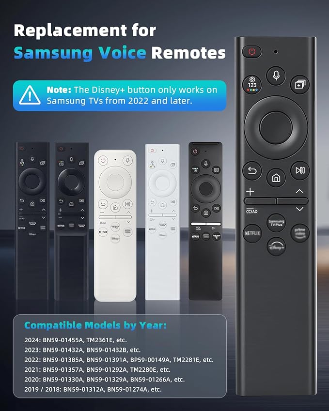Replacement Universal Voice Remote Control, Compatible with Samsung Smart TVs 2019–2025, Including QLED, Frame, Crystal UHD, Neo QLED, and OLED Series (Not Solarcell Models)