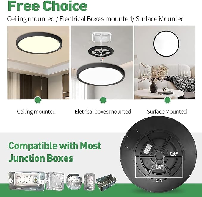 15.8 Inch Dimmable LED Flush Mount Ceiling Light, 32W, 3480LM, 3000K/3700K/4000K/5000K/6000K, Round Flat Panel Low Profile Ceiling Light Fitures for Hallway, Kitchen, Bedroom, 4PK Black