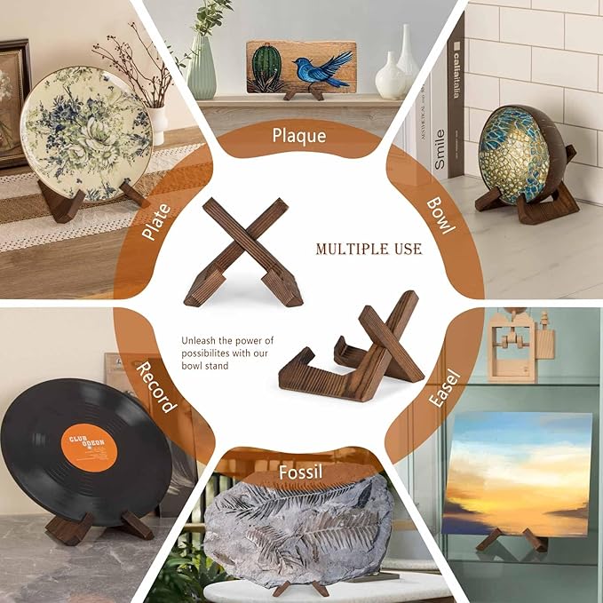 ANBOXIT Bowl Stands for Display, 3.5 Inch Plate Holder, Wooden Easel Frame Holder, Display Stand for Large Deep Platters and Dishes, 3.5" H x 4.8" W x 4" D (For Bowls under 2.5" in Depth)