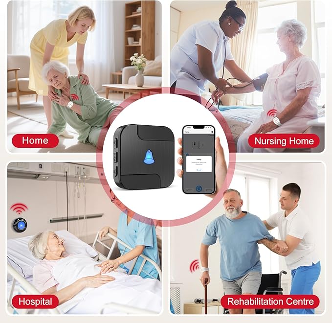CallToU Wi-Fi Wireless Caregiver Pager Call Button for Elderly at Home, APP Emergency Alert Fall Help System for Seniors, Patients/Disabled Monitoring at Home