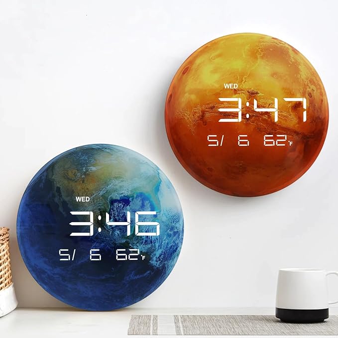 Nbdeal 13" Digital Wall Clock with LED Display, Calendar & Temperature, Automatic Dimming, 12/24hr Format, USB Powered, Wall & Desk Use - HUI-8859