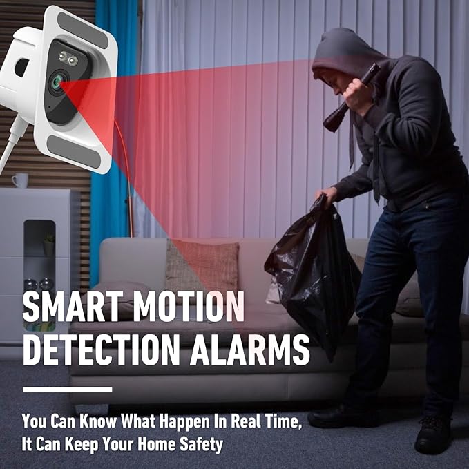 FEICAMYZX Indoor Security Camera, 3MP 2K Window Camera, 2.4GHz/5GHz WiFi, Starlight Night Vision, 24/7 Recording, 8ft Cable
