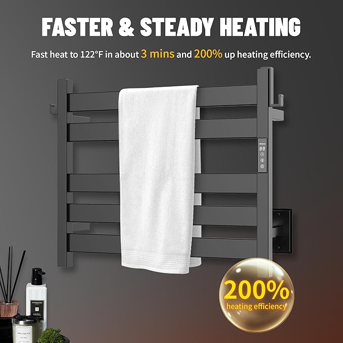 K&KALONZO Towel Warmer for Bathroom, Wall-Mounted 5-Bar Heated Towel Rack with Built-in Timer, Waterproof Electric Towel Heater, Support Plug-in and Hardwired, Matte Black, EL18S