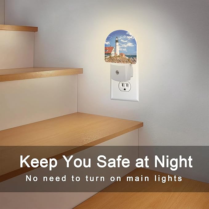 sndheke Beautiful White Lighthouse Night Light Plug into Wall, Ocean Seaside Lighthouse Dusk to Dawn Night Light Plug in,0.5w Energy Saving Sleep Friendly NightLight for Kids Boys Girls Home Decor