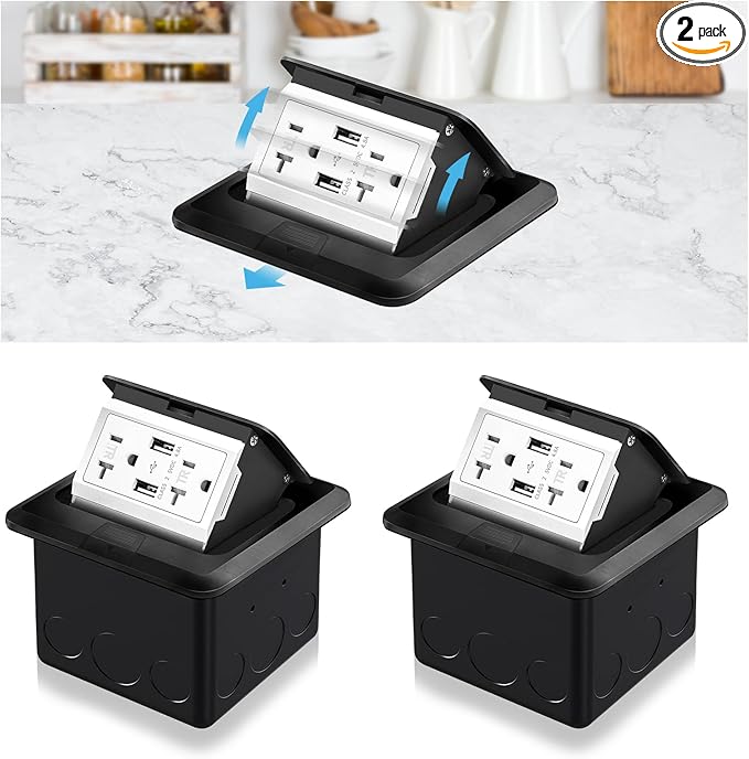 Vagueior Pop-Up Floor Box Kit, 4.8A USB Outlet, 20A Tamper-Resistant Receptacle Outlet, Corrosive Resistant Hardware, ETL Certified,Black