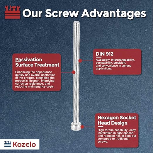 Kozelo 20pcs Socket Head Cap Screws - [M5-0.8 x 80mm] 304 Stainless Steel Allen Socket Drive for Electrical Motor 3D Printing Fan Engine Replacement Use, Silver