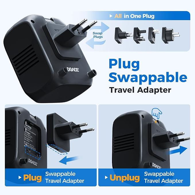 DOACE 2000W Voltage Converter US to Europe - 220V to 110V Converter for European Travel, Power Converter Adapter Combo with 2 PD/2 QC/EU/UK/AU/IT Travel Plugs for Hair Dryer Laptop, Camera, Cell Phone