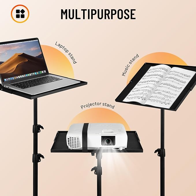CAHAYA Projector Stand Tripod Foldable: 18.9 to 41 Inch Height Adjustable Projector Tripod Stand 180° Rotatable Thickened Base Multipurpose Laptop Stand Panel Collapsible for Outdoor Office Home Stage