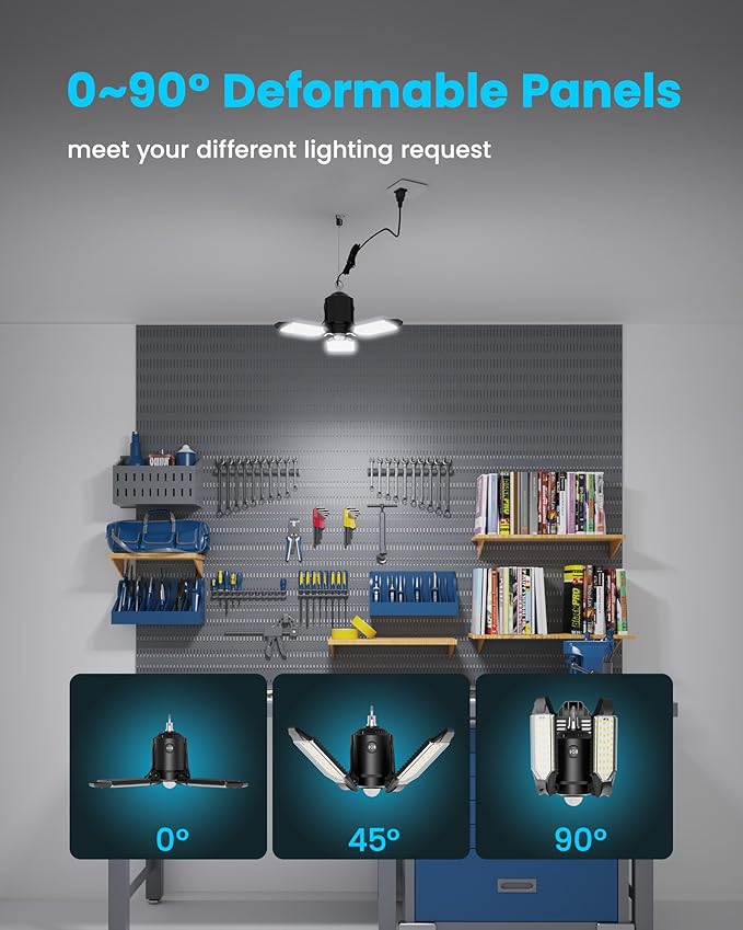 Kryoza Garage Motion Sensor Lights Plug-in 2Pack, 8000LM Super Bright Motion Activated LED Shop Light, 360° Detection & Retractable Steel Wire, Indoor Motion Light Bulb for Attic/Barn