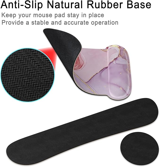 Keyboard Wrist Rest Memory Foam Ergonomic Mouse Pad with Computer Wrist Support Set with Non-Slip Rubber Base Coaster for Home, Office Easy Typing and Pain Relief - Black Marble (Pink Gold Marble3)