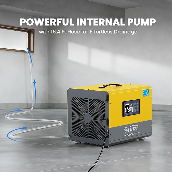 Crawl Space Dehumidifier with Pump, Sijipt 70 Pints Commercial Dehumidifier for Basement, Energy Star Dehumidifier with Drain Hose, Auto Defrost, Memory Restart, Covers Up to 1000 Sq Ft