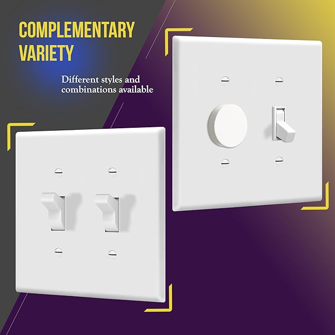 ENERLITES Toggle Switch Wall Plate, 2-Gang 4.88" x 4.92", Mid-Size, UL Listed, 8812M-W-10PCS, White (10 Pack)
