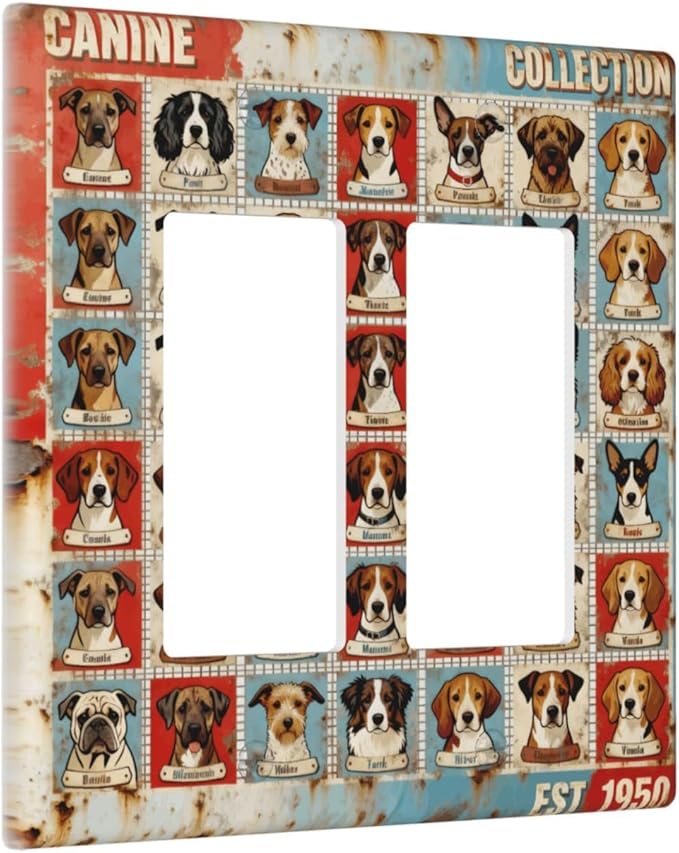 Bvtewkhz Dogs Funny Puppy Pets Vintage 2 Gang Double Rocker Decorative Outlet Covers Light Switch Plate Electrical Receptacle Switchplate For Bathroom Kitchen Bedroom