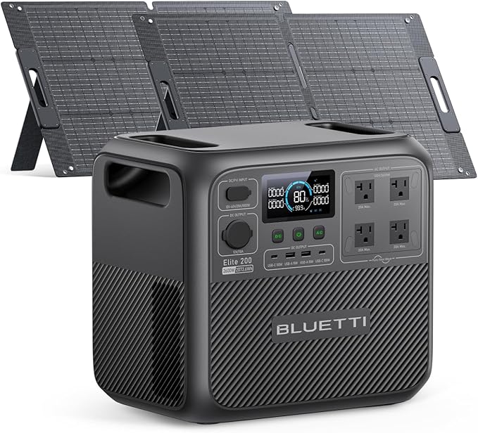 BLUETTI Solar Generator Elite 200 V2 with 2 100W Solar Panels Included, Portable Power Station 2073.6Wh w/ 4 2600W AC Outlets, 17-Year Lifespan LFP Emergency Power for Home Backup, Outages, Camping