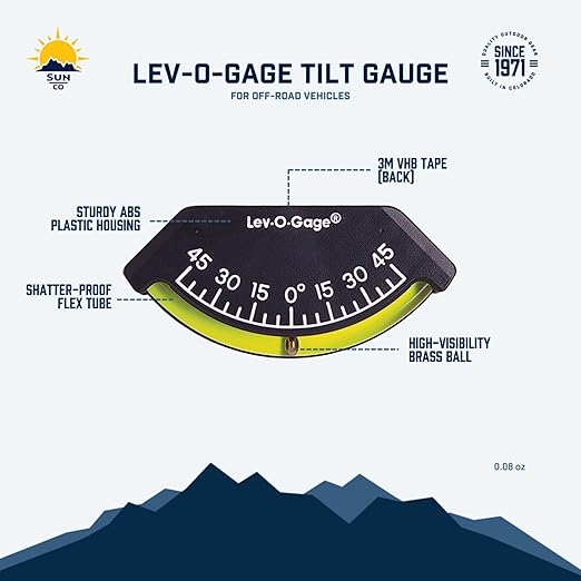 Sun Company 201-F Lev-o-gage Inclinometer | USA-Made Level Gauge for Off-Road Vehicle, Jeep, Truck, RV, Camper, Trailer, or Boat